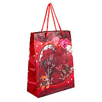 Сумочка подарочная пластиковая с ручками Gift bag Сердца и розы 23х18х7.5 см Красный (13951) IN, код: 7750642