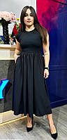 Модне красиве жіноче плаття трикотажне міді короткий рукав чорне Жіноча сукня стильна нарядна