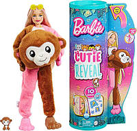 Barbie Cutie Reveal Fashion Doll, Jungle Series Monkey Plush Costume, 10 Surprises Including Mini Pet & Color