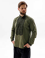 Чоловіча вишита сорочка з льону у кольорі хакі