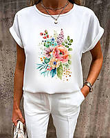 Женская белая летняя блуза с рисунком