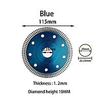 Диск алмазный 115 х 22 мм для резки гранита, керамогранита двухсторонний на болгарку BLUE