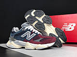 Чоловічі кросівки New Balance 9060 замшеві стильні літні бордові сині, фото 6
