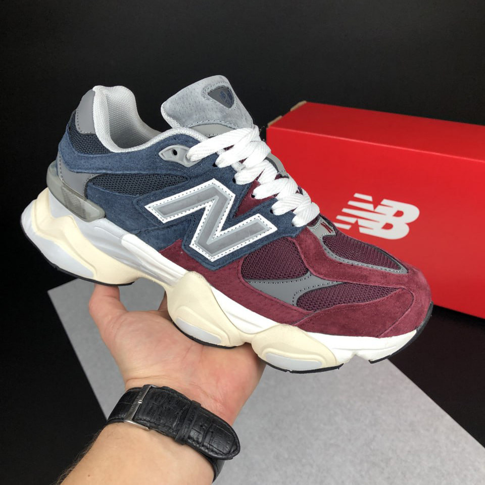 Чоловічі кросівки New Balance 9060 замшеві стильні літні бордові сині