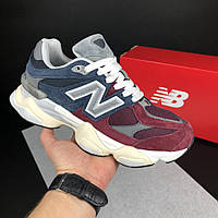 Мужские кроссовки New Balance 9060 замшевые стильные летние бордовые синие