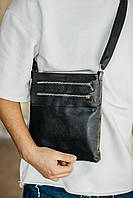 АКЦІЯ Мужская барсетка, черная сумка через плечо из натуральной кожи, классический мессенджер бананка кожанная