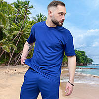 Cпортивний костюм чоловічий футболка і штани синій стильний модний повсякденний якісний демісезонний літо весна осінь