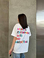 Женская футболка для маркетолога или бренд менеджера, актуальный принт, 42/46, белая, черная.