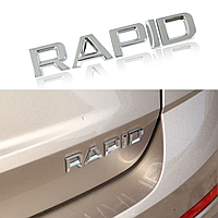 Автологотип шильдик эмблема надпись Skoda Rapid хром на крышку багажника Emblems металлическая 128 мм 23 мм