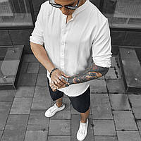 Летняя рубашка мужская льняная с коротким рукавом белая стильная
