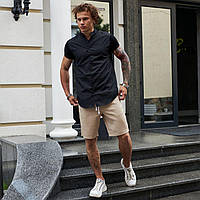 Мужская рубашка с коротким рукавом черная тенниска на лето