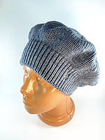 Берет синій жіночий з брошкою одинарний шапка-берет весняний осінній французький Жіночі в'язані чорні берети на ніжці