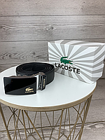 Кожаный мужской ремень | Lacoste (Лакоста) в подарочной коробке | классический из кожзама, эко кожи.