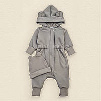 Теплый комбинезон тринитка с шапочкой Gray olive