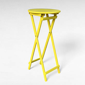 Високий складаний круглий дерев'яний барний стіл для кафе Вуличний розкладний столик з дерева для кав'ярні Жовтий