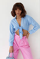 Женская укороченная блуза на запах - голубой цвет, L (есть размеры) KOMFORT