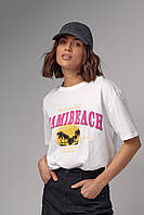 Трикотажная футболка с принтом Miami Beach - белый цвет, L (есть размеры) KOMFORT