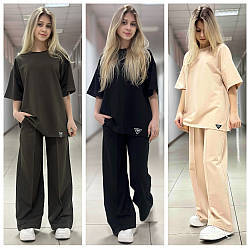 Підлітковий стильний костюм для дівчат Lina, футболка оверсайз і штани палацо, розміри на зріст 140— 160