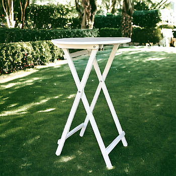Високий складаний круглий дерев'яний барний стіл для кафе Вуличний розкладний столик з дерева для кав'ярні Білий