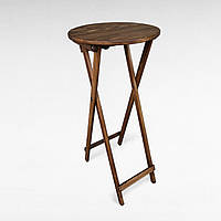 Высокий складной круглый деревянный барный стол для кафе Уличный раскладной столик из дерева для кофейни Орех темный