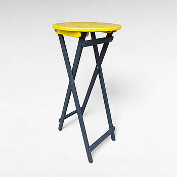 Високий складаний круглий дерев'яний барний стіл для кафе Вуличний розкладний столик з дерева для кав'ярні Сірий із жовтим