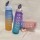 Пляшка з матовим покриттям для води з носиком і ремінцем градієнт 950 мл, фото 6
