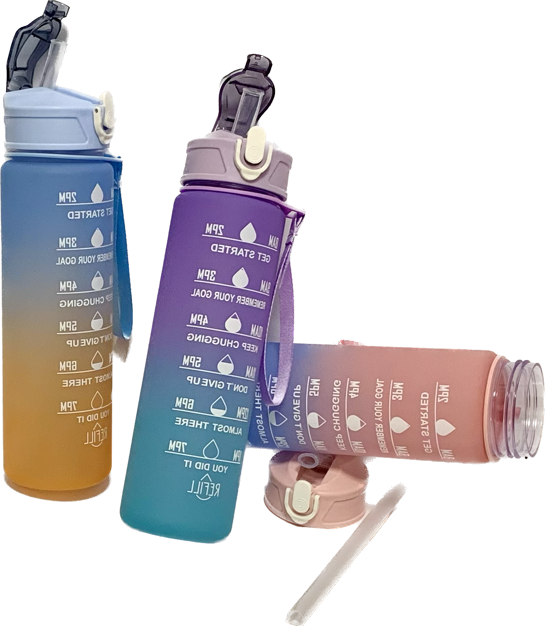 Пляшка з матовим покриттям для води з носиком і ремінцем градієнт 950 мл, фото 1