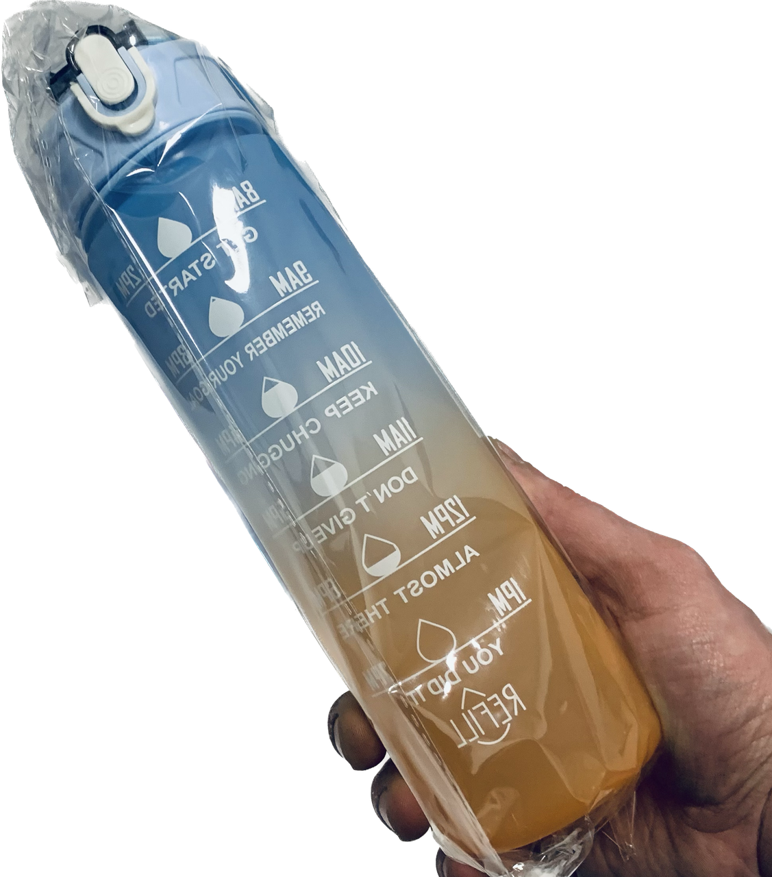 Пляшка з матовим покриттям для води з носиком і ремінцем градієнт блакитна 950 мл, фото 1