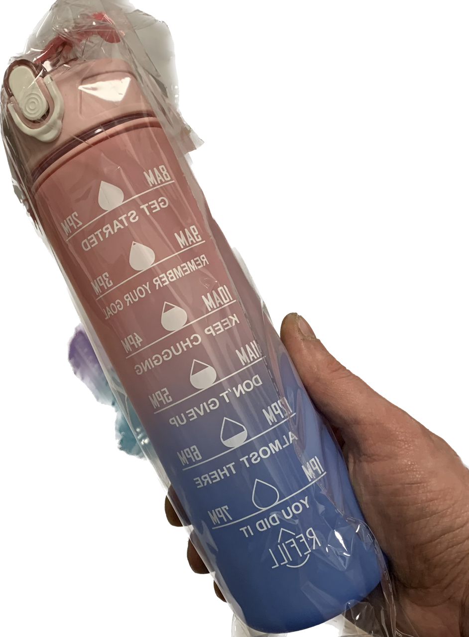 Пляшка з матовим покриттям для води з носиком і ремінцем градієнт рожева 950 мл, фото 1