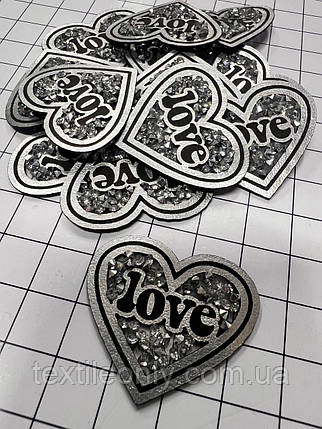 Нашивка Серце Love з камінням 35х30 мм, фото 1