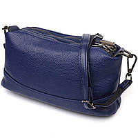 Шикарная сумка на три отделения из натуральной кожи 22137 Vintage Синяя KOMFORT