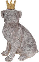 Декоративна статуетка "Собака з короною" 33 см, полістоун, зістарений сірий KOMFORT