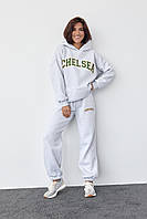 Женский спортивный костюм на флисе с принтом Chelsea - светло-серый цвет, L (есть размеры) KOMFORT