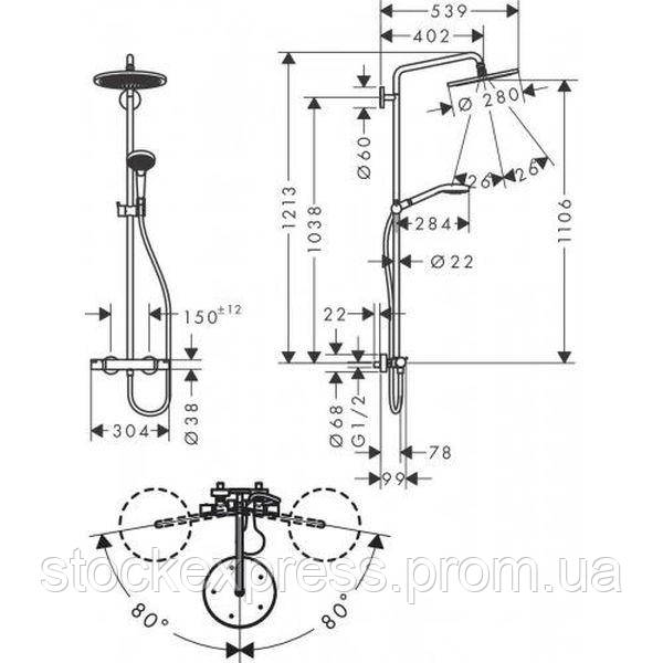 Душевая система с термостатом Hansgrohe Croma Select S Showerpipe 280 1jet EcoSmart Бронза ма SE, код: 8406328 - фото 2 - id-p2176275315