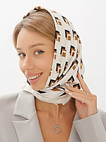 Жіноча хустка біла, коричнева, чорна, легкий шарф, дизайнерська шовкова хустка на голову, бандана, брендова хустка, платок 90 см