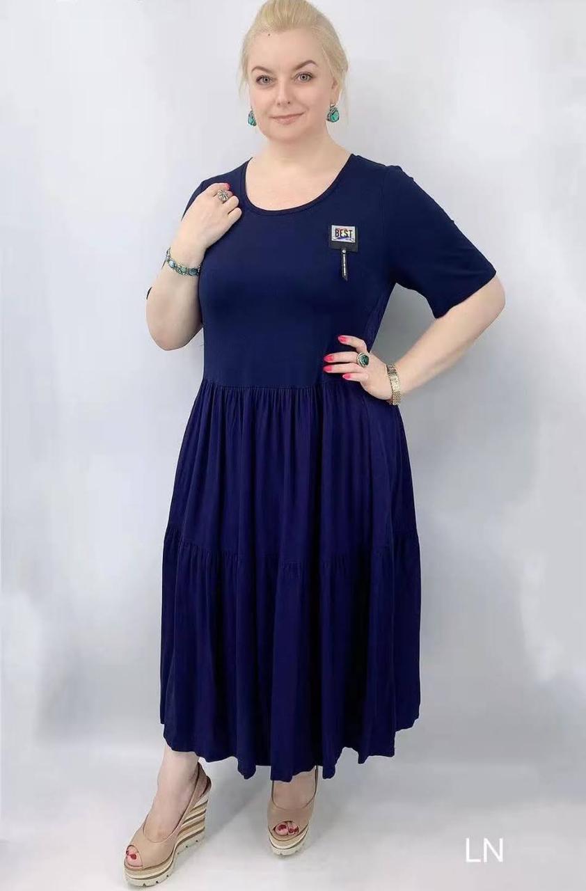 Жіноче плаття темно-синього кольору з короткими рукавами (з 50 по 60 р)
