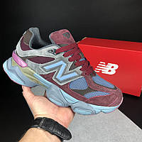 Женские кроссовки New Balance 9060 замшевые стильные летние бордовые голубые