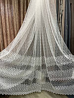 Тюль павутина на фатіні вишивка біла низ узор