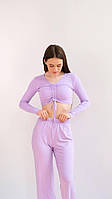 Легкий женский костюм лонгслив на завязках и брюки Фиолетовый, S