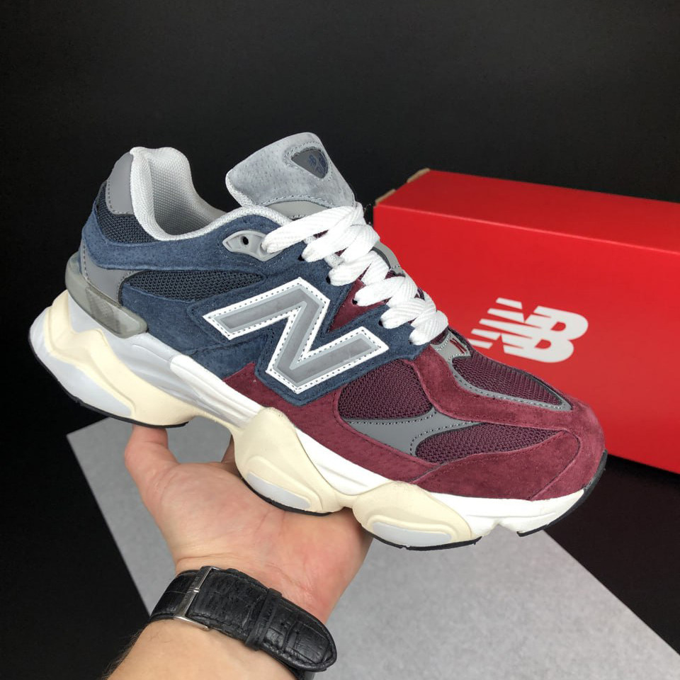 Жіночі кросівки New Balance 9060 замшеві молоді спортивні бордові сині