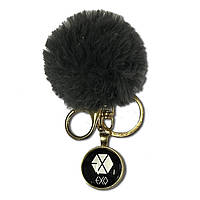 Брелок металлический с меховым помпоном Bioworld К-поп Ексо EXO черный (23116) UL, код: 8325636