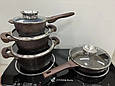 Набір каструль із гранітним покриттям Higher kitchen НК-315 Коричневий, фото 3