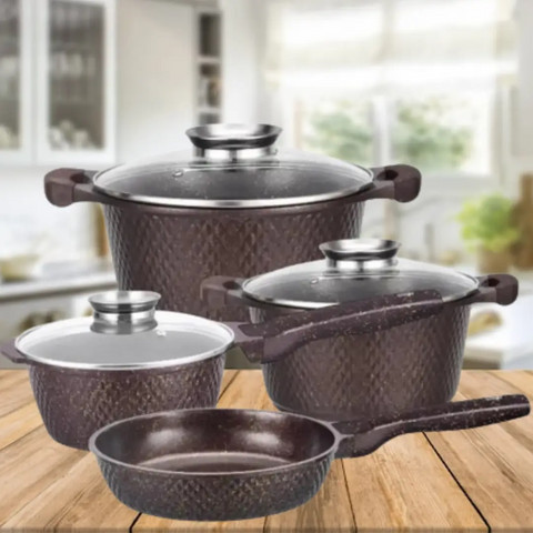 Набір каструль із гранітним покриттям Higher kitchen НК-315 Коричневий