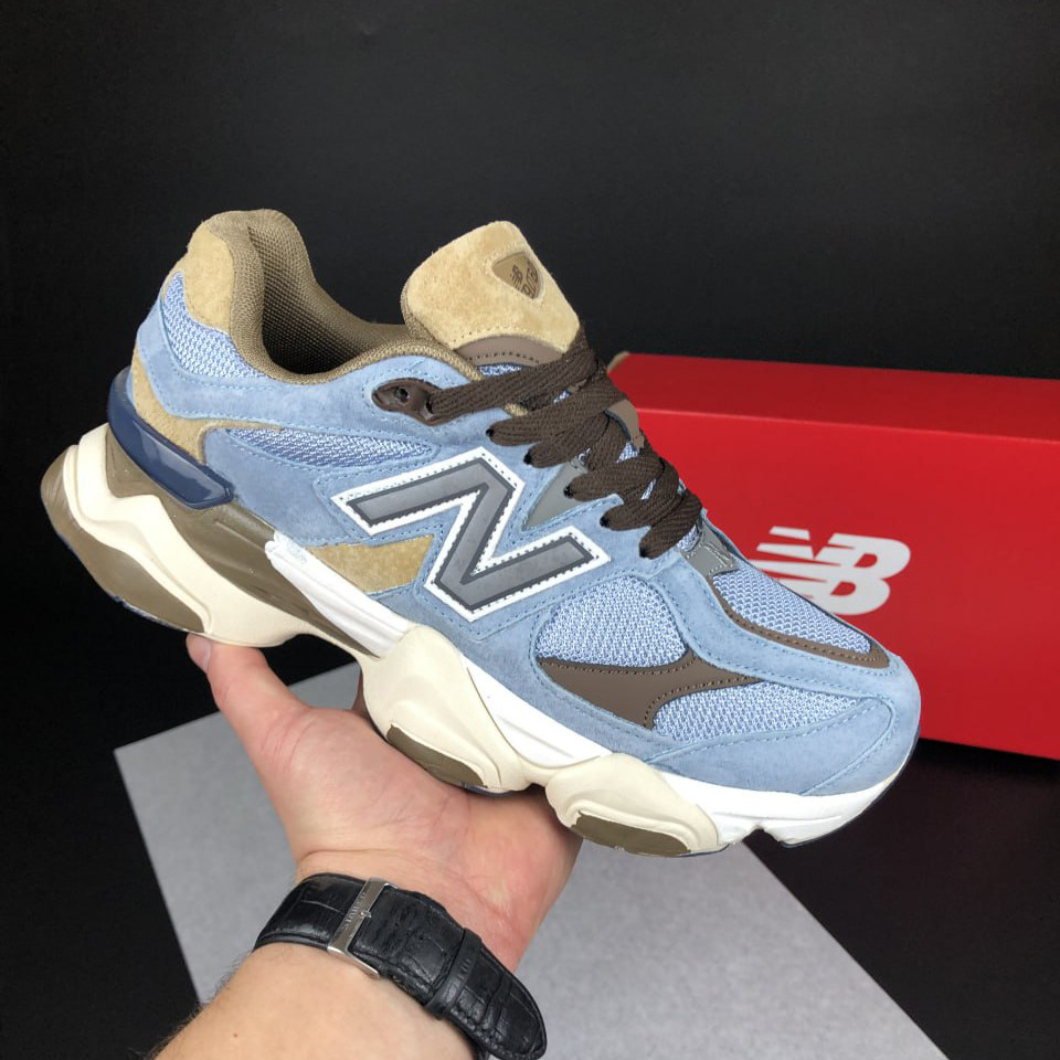 Жіночі кросівки New Balance 9060 замшеві стильні для бігу блакитні коричневі