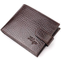 Практичное мужское портмоне с хлястиком из натуральной кожи KARYA 21086 Коричневый DOK