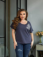 Женская футболка свободная с орнаментом розы 50-52, 54-56, 58-60 (0832дем)