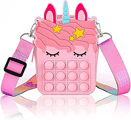 Сумка Alitek дитяча силіконова через плече Єдиноріг Поп Іт Рожевий