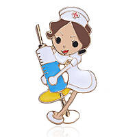 Брошь BROCHE Медсестра со шприцем белая BRBF112148 UP, код: 7429101