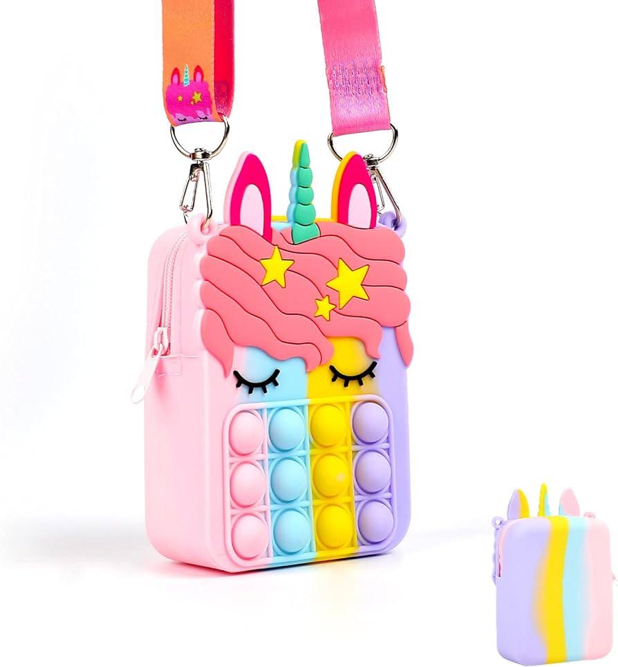 Сумка Alitek дитяча силіконова через плече Єдиноріг Поп Іт Веселка