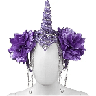 Обруч фіолетовий Єдиноріг з тканинних квітів, скляних страз, ланцюжків